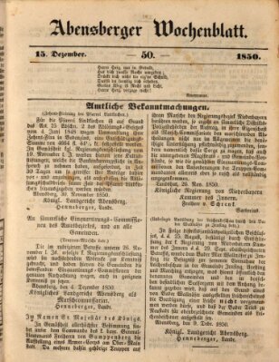 Abensberger Wochenblatt Sonntag 15. Dezember 1850