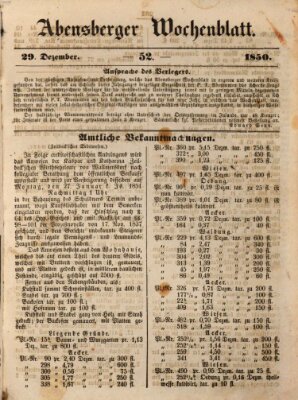 Abensberger Wochenblatt Sonntag 29. Dezember 1850