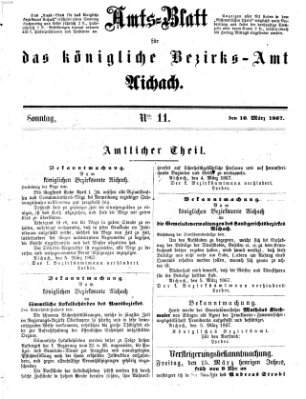 Amtsblatt für das Bezirksamt und Amtsgericht Aichach Sonntag 10. März 1867