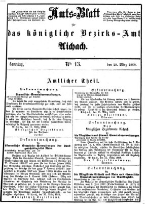 Amtsblatt für das Bezirksamt und Amtsgericht Aichach Sonntag 29. März 1868