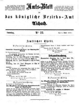 Amtsblatt für das Bezirksamt und Amtsgericht Aichach Sonntag 31. Mai 1868