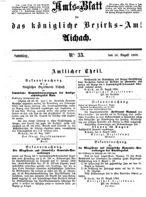 Amtsblatt für das Bezirksamt und Amtsgericht Aichach Sonntag 16. August 1868