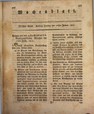 Wochenblatt (Oberpfälzisches Wochenblat) Freitag 26. Juli 1811