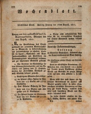 Wochenblatt (Oberpfälzisches Wochenblat) Freitag 16. August 1811