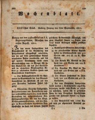 Wochenblatt (Oberpfälzisches Wochenblat) Freitag 6. September 1811