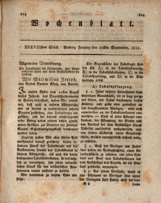 Wochenblatt (Oberpfälzisches Wochenblat) Freitag 20. September 1811
