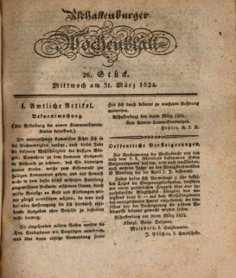 Aschaffenburger Wochenblatt (Aschaffenburger Zeitung) Mittwoch 31. März 1824