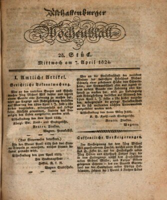 Aschaffenburger Wochenblatt (Aschaffenburger Zeitung) Mittwoch 7. April 1824