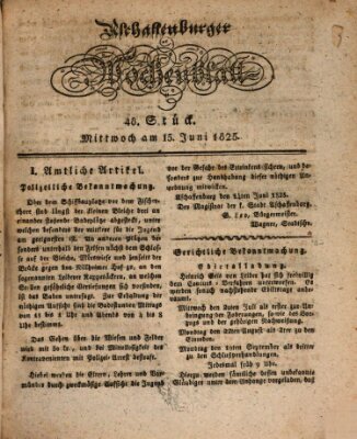 Aschaffenburger Wochenblatt (Aschaffenburger Zeitung) Mittwoch 15. Juni 1825