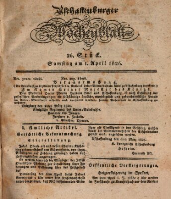 Aschaffenburger Wochenblatt (Aschaffenburger Zeitung) Samstag 1. April 1826