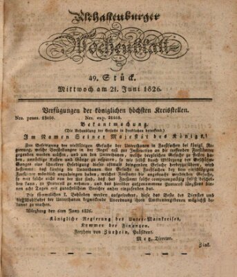 Aschaffenburger Wochenblatt (Aschaffenburger Zeitung) Mittwoch 21. Juni 1826