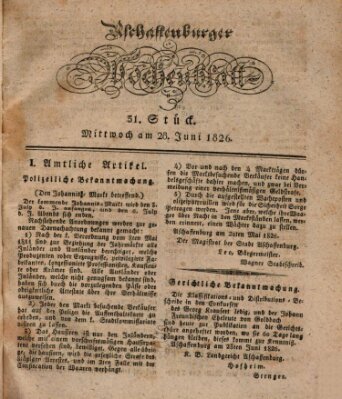 Aschaffenburger Wochenblatt (Aschaffenburger Zeitung) Mittwoch 28. Juni 1826