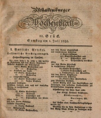 Aschaffenburger Wochenblatt (Aschaffenburger Zeitung) Samstag 1. Juli 1826