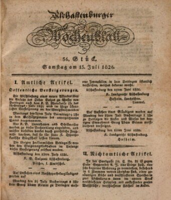 Aschaffenburger Wochenblatt (Aschaffenburger Zeitung) Samstag 15. Juli 1826