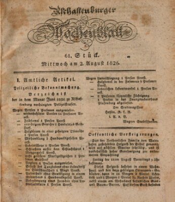 Aschaffenburger Wochenblatt (Aschaffenburger Zeitung) Mittwoch 2. August 1826