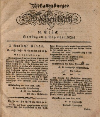 Aschaffenburger Wochenblatt (Aschaffenburger Zeitung) Samstag 9. Dezember 1826