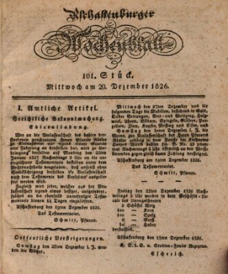 Aschaffenburger Wochenblatt (Aschaffenburger Zeitung) Mittwoch 20. Dezember 1826