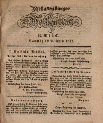 Aschaffenburger Wochenblatt (Aschaffenburger Zeitung) Samstag 21. April 1827