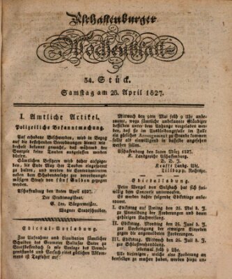 Aschaffenburger Wochenblatt (Aschaffenburger Zeitung) Samstag 28. April 1827