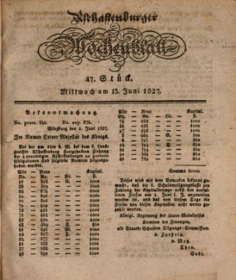 Aschaffenburger Wochenblatt (Aschaffenburger Zeitung) Mittwoch 13. Juni 1827