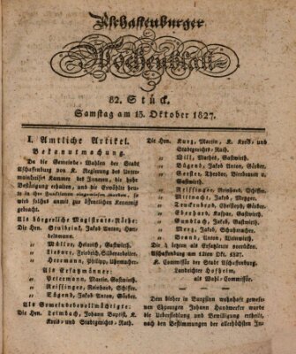 Aschaffenburger Wochenblatt (Aschaffenburger Zeitung) Samstag 13. Oktober 1827