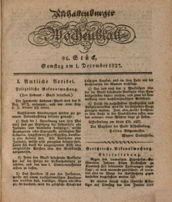 Aschaffenburger Wochenblatt (Aschaffenburger Zeitung) Samstag 1. Dezember 1827