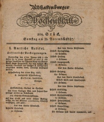 Aschaffenburger Wochenblatt (Aschaffenburger Zeitung) Samstag 29. Dezember 1827