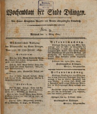 Wochenblatt der Stadt Dillingen Mittwoch 1. März 1820