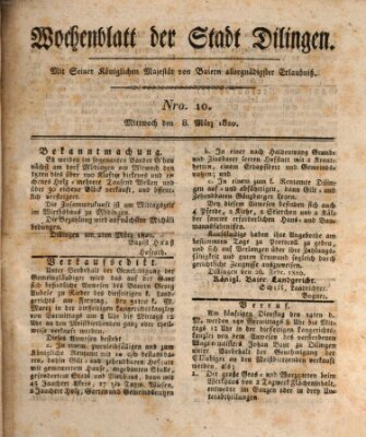 Wochenblatt der Stadt Dillingen Mittwoch 8. März 1820