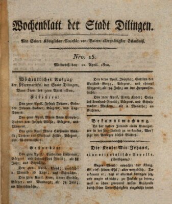 Wochenblatt der Stadt Dillingen Mittwoch 12. April 1820