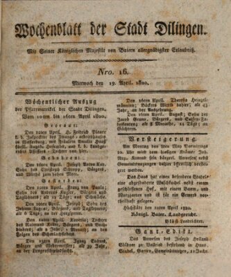 Wochenblatt der Stadt Dillingen Mittwoch 19. April 1820