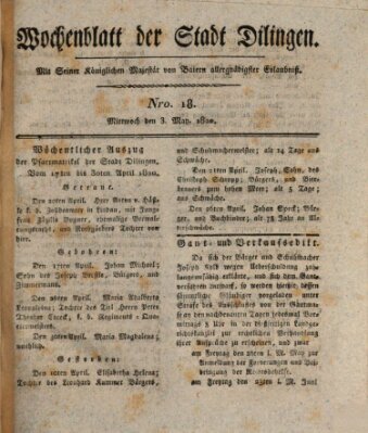 Wochenblatt der Stadt Dillingen Mittwoch 3. Mai 1820