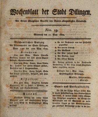 Wochenblatt der Stadt Dillingen Mittwoch 10. Mai 1820