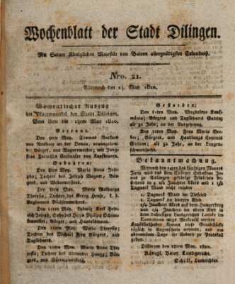 Wochenblatt der Stadt Dillingen Sonntag 21. Mai 1820