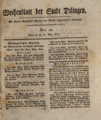 Wochenblatt der Stadt Dillingen Mittwoch 31. Mai 1820