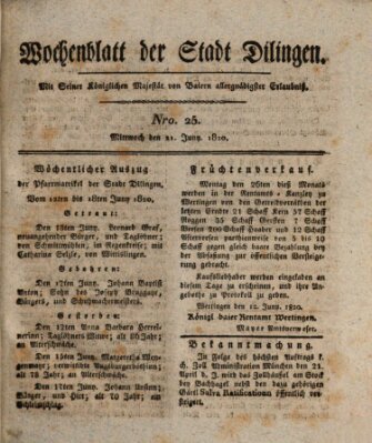 Wochenblatt der Stadt Dillingen Mittwoch 21. Juni 1820