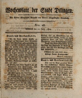 Wochenblatt der Stadt Dillingen Mittwoch 12. Juli 1820
