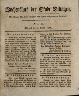 Wochenblatt der Stadt Dillingen Mittwoch 23. August 1820