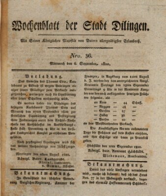 Wochenblatt der Stadt Dillingen Mittwoch 6. September 1820