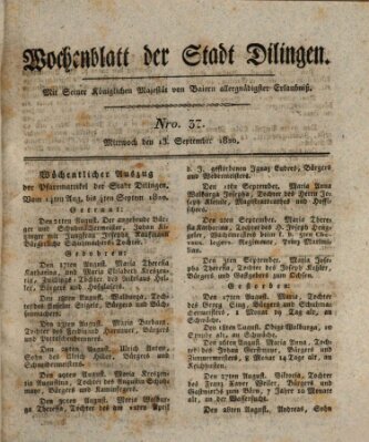 Wochenblatt der Stadt Dillingen Mittwoch 13. September 1820