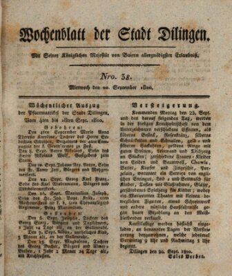 Wochenblatt der Stadt Dillingen Mittwoch 20. September 1820