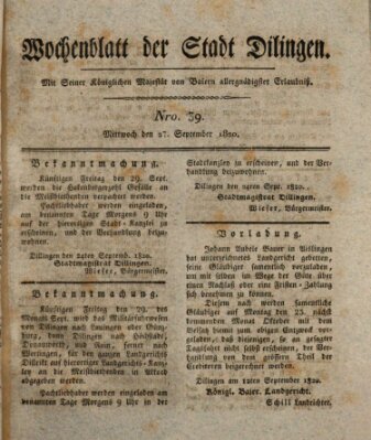 Wochenblatt der Stadt Dillingen Mittwoch 27. September 1820