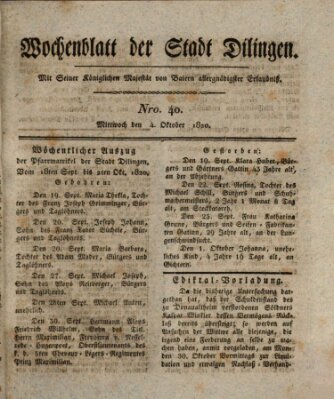 Wochenblatt der Stadt Dillingen Mittwoch 4. Oktober 1820