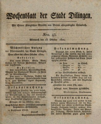 Wochenblatt der Stadt Dillingen Mittwoch 25. Oktober 1820