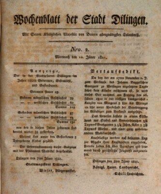 Wochenblatt der Stadt Dillingen Mittwoch 10. Januar 1821