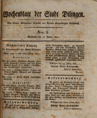 Wochenblatt der Stadt Dillingen Mittwoch 17. Januar 1821