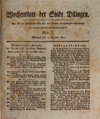 Wochenblatt der Stadt Dillingen Mittwoch 14. Februar 1821