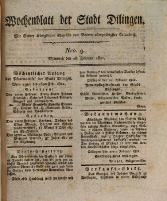 Wochenblatt der Stadt Dillingen Mittwoch 28. Februar 1821