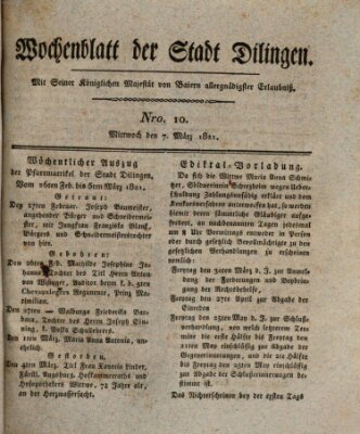 Wochenblatt der Stadt Dillingen Mittwoch 7. März 1821