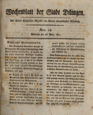 Wochenblatt der Stadt Dillingen Mittwoch 28. März 1821